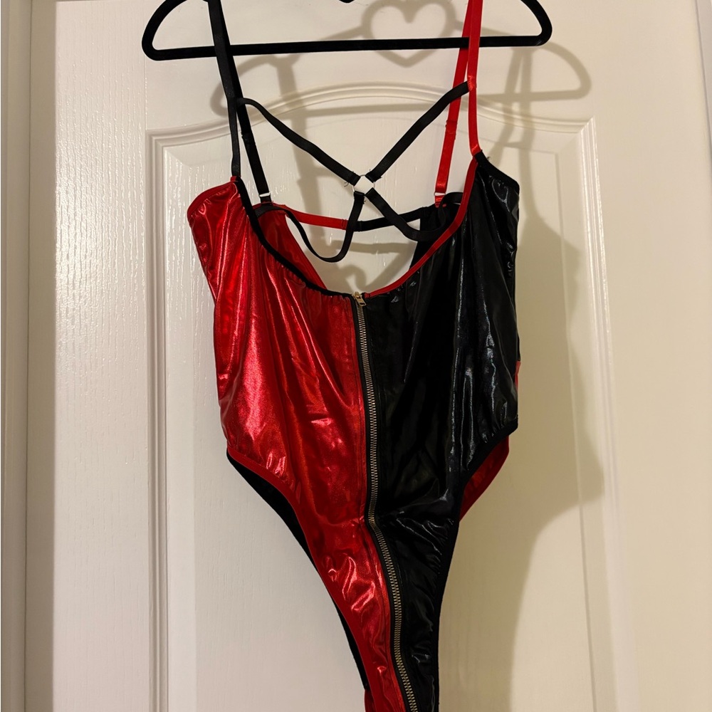 Harley Quinn Faux Leather Bodysuit